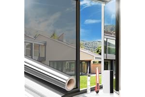 ARTHOME WALL DECOR Arthome Vinilo Ventana Privacidad Vinilos Anti Sol Bloqueo Espejo Película No Adhesiva Estática Cling Control de Calor Reflectante Vidrio Vinilo Decorativos para Hogar, Oficina, 90cmx460cm, Plata