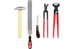 QWORK® Set di 5 Kit professionale per cambiare Ferri di Cavallo, tagliaunghie - coltello per zoccoli - raspa per zoccoli - Martello per zoccoli - Pinza per copertoncino