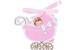 Wolfteeth 50 pz Passeggino Scatola Portaconfetti Bomboniera Scatolina Regalo con Nastri per Neonato Bambino Compleanno Battesimo Festa Rosa 788402