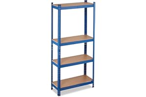 Relaxdays 10033047 Estantería Metálica, Estante Industrial, Cargas Pesadas hasta 700kg, 4 Baldas, 150x70x30 cm, Garaje, Azul, 1 unidad