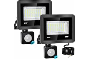 Indmird 2Pezzi 20W Faretto LED da Esterno con Sensore di Moviment, 2000LM Faro Led esterno con sensore movimento 6500K IP67 Impermeabile Faretti led per Esternos, Giardino, Garage, Patio, Cortile