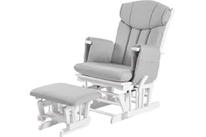 KUB Chatsworth Premium Glider Nursing Chair & Footstool | Award-Winning Design | 7 Recline Positions | Unique Safety Lock | Luxury Corduroy | Safety Certified (Grey chevron)