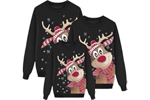 NUOKE Weihnachtspullover Familie Set Damen-Herren-Kinder Ugly Christmas Sweater Sweatshirt Lustig Weihnachtspulli Rundhals mit Reindeer Herbst Winter Pullover Weihnachtsoutfit