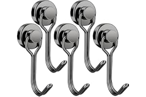 Yoolly 5 Pack Magnetic Hooks, Strong Neodymium Magnet with Hooks, Magnets with Hooks, 33Lbs Swivel Metal Hanging Hooks for Hanging, Ceiling, Camping, Kitchen (Black)