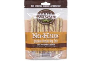 Earth Animal No Hide Dog Chew – Las golosinas alternativas saludables para Perros de Larga duración – Stix, Pollo (45 g)