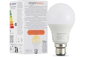 Amazon Basics Smart Dimmable LED Light Bulb, B22 Base, Soft White, 8W (60W Equivalent), Works with Alexa Only, 1 Pack