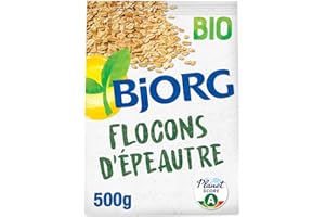 BJORG - Flocons D'épeautre Bio Complet - Riches En Fibres -Source De Protéines - Céréale complète - Sachet de 500G