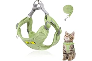 GRANTOP Katzenleine Set, Polyester Verstellbares Geschirr Mit Leine, Ausbruchsicher für Kitten Und Hunde (Grün -S)