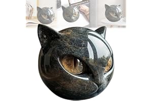magimagi Black Cat Sculpture, Luxury Cat Ornaments, Elegant Home Decorations & Gift-Ready Art Piece, Hand-Carved Crystals and Healing Stones Carved, for Cat Lovers