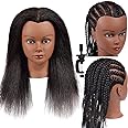 Headdoll 14 Inch Training Head - Real Hair, Cosmetology Doll for Hair Styling, Braiding, Curling, Coiling & Display with Stand