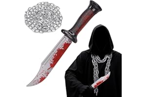 SUPERUM Blutiges Messer mit Kette Set - Scream Messer Halloween 34 cm Plastik Ghostface Halloween Zubehör Kostüm Horror Fake Waffe mit Blut,Plastikmesser Scherzartikel Accessoires für Erwachsene Kinder(B)