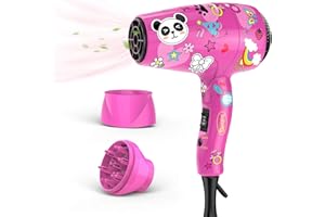Deogra Mini sèche-cheveux 1000 W pour enfants - Pliable - Double tension - Avec diffuseur pour boucles - Portable - Pour voyage