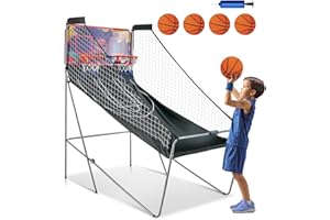 ‎COSTWAY COSTWAY 8 in 1 Basketballautomat, elektrischer Baskeltballständer klappbar, Schießmaschine mit 4 Bällen, 8 Spielmodi, Luftpumpe für 2 Spieler, Arcade Basketballspiel für Kinder Erwachsene