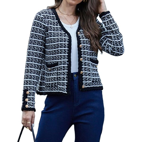 Dames Elegantie Mager Lange Mouw Open Front Cardigan Ronde Hals Knopen Gebreide Vesten met Zakken(XL, Wit