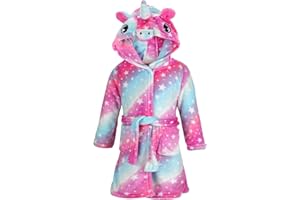 KAKU NANU Girls Dressing Gown 4-11 Year Old Hooded Fluffy Girls' Sleepwear & Robes With Elastic Waistband And Two Pockets Girl Gifts