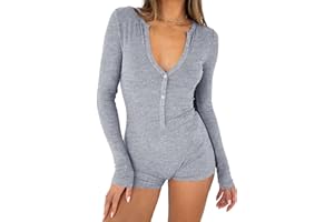 LACOZY Long Sleeve V Neck Rompers for Women Sexy Y2k One Piece Shorts Jumpsuit Bodycon Pajama Set Gym Bodysuit