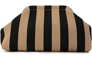 SUKUTU Dumpling Clutch Purses for Women Woven Crochet Handbags Dumpling Clutch Ruched Cloud Purse Casual Vertical Stripe Bag