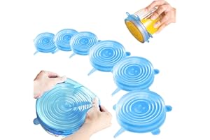 AOOTUERL Couvercles en silicone, 6 Pièces Réutilisable et extensible en permanence, Couvercles de différentes tailles, pour bocaux, bols, bouteilles(Bleu blanc)