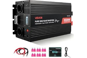 VEVOR Växelriktare 3 500 W, 12 V DC till 230 V DC ren sinusvågsväxelriktare, solcellsladdare för bil med LCD-skärm, fjärrkontroll, USB-port, 2 AC-utgångar, typ C-port