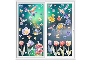 TAOBOSEC Adesivi per Finestra, 116 Pezzi Primavera Fiore Vetrofanie Decorazioni finestre colorati Adesivo Finestrino Autoadesivo Riutilizzabile Rimovibile Anti-Collisione Finestra Vetro Porte Soggiorno