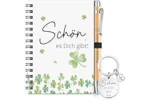 Sinmoe 3er Set Dankeschön Geschenke für Freund Kollegen inklusive 1 Spiral Notizbuch mit 1 Kugelschreiber und 1 Schlüsselanhänger Geburtstagsgeschenk für Freund Freundin Kollegen Schön es Dich gibt