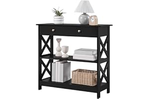 Yaheetech Console Table for Hallway, Slim Entryway Table with Drawer & Shelves, Wood Sofa Table for Small Space, Living Room, 80x30x80cm, Black