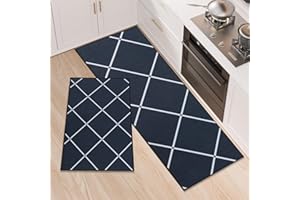 LY4U Kitchen Rug Set of 2, Washable Kitchen Floor Mats, Non-slip Runner, Absorbent Floor Mat for Entryway and Home Decoration Office, 50x80+50x150cm, Black