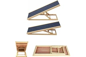 RIGOGO Rampa de Madera para Perros para Interior y Exterior, de Madera auténtica, con 2 Alturas Ajustables y Alfombra Antideslizante, diseño Plegable portátil para Mascotas, 70cmx35cm