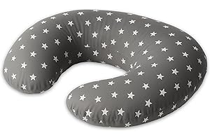 LivinEase Nursing Pillow for Breastfeeding & Bottle Feeding – 100% Cotton OEKO-TEX Certified Baby Feeding Pillow washable Cover – Perfect for Tummy Time (Star)
