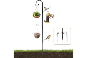 HWSWSH Support de Polde d'Oiseau métallique, Support pour Mangeoire à Oiseaux sur Pied 193 cm avec Fleuron et 3 Crochets, Station d'Alimentation des Oiseaux pour Lanternes Extérieures Panier de Jardin