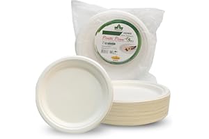 DETERMONDO Set di 150 Piatti Piani 23 cm in Carta Biodegradabile Compostabile, Usa e Getta, Adatti al Microonde, in Polpa di Cellulosa Naturale, Monouso Ecologici per Feste e Catering