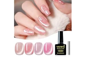 YSUVIN Cristales de Ojo de Gato, 4 Colores Rosa Nude Esmalte de uñas Jelly Magnet Cat Eye con Imán Soak-Off UV Gel Esmalte de uñas para principiantes DIY Nail Art, 8 ML