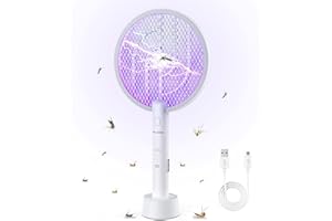 PALONE Electric Fly Swatter, Bug Zapper USB Fly Killer Rechargeable Fly Zapper Racket, Handy Fly Killer Racket, Mosquito And Wasp Killer, Insect Killer for Indoor and Outdoor Pest Control (White*1)