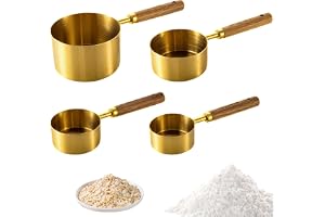 Ksvaye Set med 4 mätkoppar i rostfritt stål 60 + 80 + 125 + 250 ml mätkoppar med trähandtag för mätning av torr och flytande ingredienser