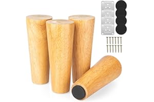 AKOLAFE 4 Stück Möbelfüße Holz 8cm Sofa Füße Holz möbelfüße Eiche Robuste Möbelfuß Rund Möbelbeine Mit Montageplatten Und Schrauben Schwerlaste Schrankfüße Für Sofa, Bett, Schrank