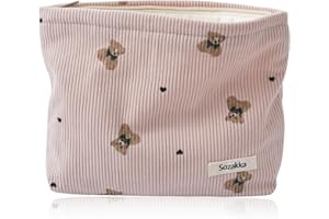 CATOR Trousse de Toilette Voyage,Trousse de Maquillage en Velours Côtelé Tissu,Cosmétiques à Glissière Portable, Sac de Organiseur Cosmétique Sac de Maquillage Femme(Petit ours, couleur rose)