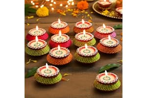 TIED RIBBONS 12 pcs Handmade Clay Diya for Diwali, Wax Filled | Traditional Homemade Diyas Tealight | Indian Oil Lamp | Diwali Decorations for Home | Terracotta Diyas | Matki Diya | Ganesh Chaturthi
