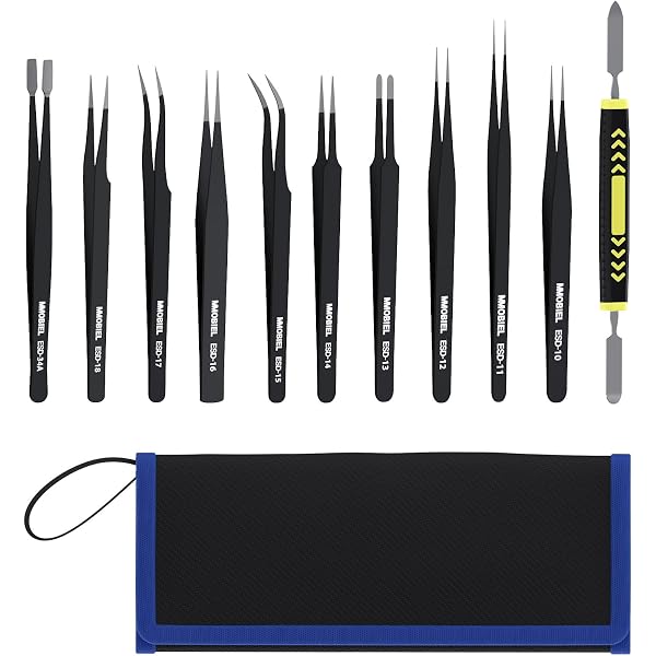 SHINEOFI 4-Piece Stainless Steel Precision Tweezers Set – Straight & Curved Tips For Jewelry, Lab Work, Nail Art & Crafting
