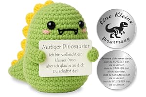 Tixlux Pocket Hug Mutiger Dinosaurier, Kreative Strickwolle Schildkröte Puppe und Kleine Umarmung Glücksbringer, MutmacherGeschenk, Gute Besserung Geschenk, Einschulung Geschenk