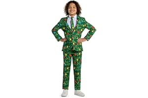 Suitmeister Herren-Weihnachtsanzug - Festlicher Hässlicher Weihnachten-Feiertags-Druck - Inklusive Blazer, Hose, Krawatte