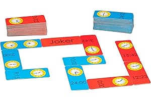 Wissner aktiv lernen 200095.IMP - Uhrzeit Domino, Lernspiel für Kinder zum spielerischen Üben der Uhr und Zeitangaben, hergestellt aus recycelter Pappe, Rot