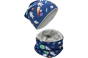 HECKBO Set de gorro beanie y braga para niños – interior con forro polar o jersey (reversible) – unisex para niñas y niños – 95% algodón – ideal para otoño, primavera e invierno