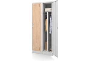 Jan Nowak Szafa Ubraniowa 2B1A Szafka Stalowa Socjalna Metalowa BHP Malowana Proszkowo Otwory Wentylacyjne 2 Przedziały 180 cm x 80 cm x 50 cm (wys. x szer. x gł.) (Biała/Dąb Sonoma)