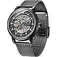 Men's Watch Stainless Steel Strap/Mesh Strap Waterproof Watch, Skeleton Mechanical Watch for Men