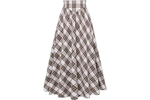 SCARLET DARKNESS Women's Renaissance Skirt Vintage Medieval Plaid Maxi Skirt Elastic High Waist A-Line Swing Skirt