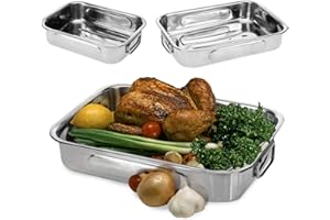 GEEZY Set of 3 Roasting Baking Tin Trays Cooking Oven Dish Bakeware Stainless Steel