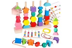 BARAKYEG Jouet Montessori à Empiler et de Tri 1 2 3 Ans,2 en 1 Jeux educatif 3 Ans Jouet d'Activité et de Développement en Bois Puzzle Enfant 3 Ans Jeux Montessori pour Tout-Petits1 an Bébé Enfants