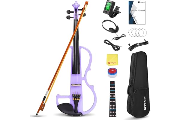 Vangoa Violon Électrique 4/4 Silent Full Size Full Size Violin for Beginners Students Adults Teens with Starter Kits, Violet