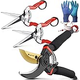 Kynup Pruning Shears, 3 Pieces Professional Pruning Shears Set with Gardening Gloves, Bypass Secateurs for Plants, Gardening,