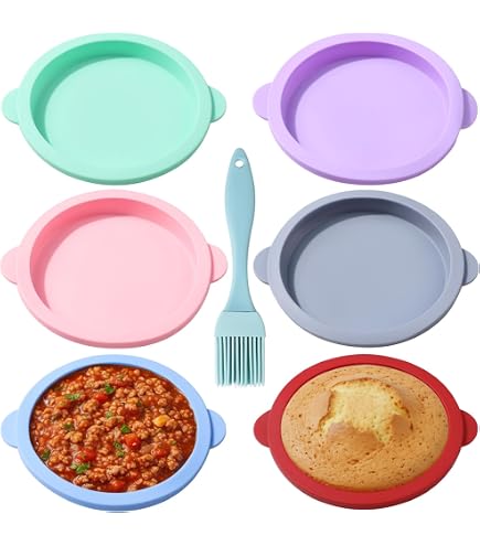 Lot de 6 poêles à œufs pour Airfryer, diamètre : 10 cm, moule rond en silicone, moule à œufs pour petit-déjeuner, sandwichs, cupcakes (rose, bleu, vert